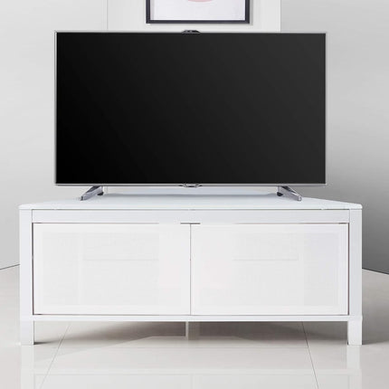 MDA Designs VOLANS White Tru-Corner Remote Friendly Doors White/Black Reversible Panel LCD/Plasma/LED TV up to 42" Corner TV Cabinet