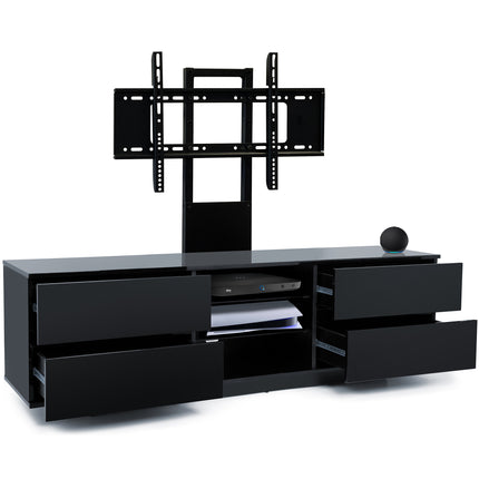 Homeology Avitus Gloss Black with 4-Black Drawers and 3-Shelves up to 65" LED/LCD/Plasma TV Stand with Mounting Arm