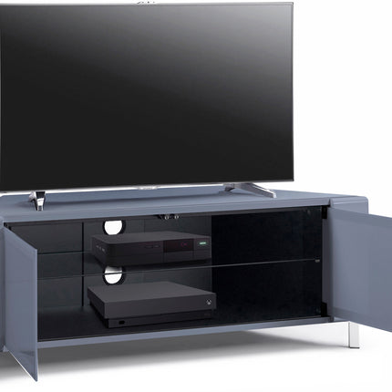 MDA Designs CORVUS Corner-Friendly Grey BeamThru Glass Doors with Grey Profiles Contemporary Cabinet for Flat Screen TVs up to 50"
