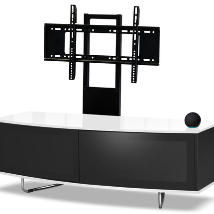 Centurion Supports Caru Black White Beam-Thru Remote Friendly Super-Contemporary D Shape Design 32"-65" LED/OLED/LCD TV Cabinet with Mounting Arm