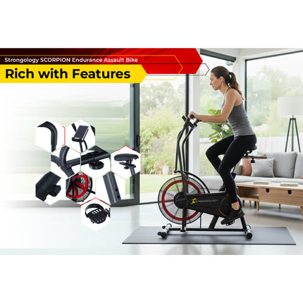 Strongology SCORPION Assault Bike - Compact Home Fitness Stationary Bike for Full Body Workouts with Smooth Fan Resistance and LCD Display - Grade A