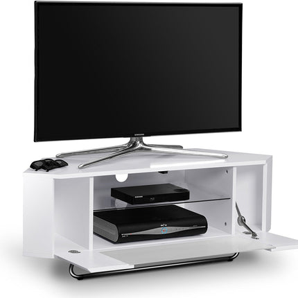 Centurion Supports Hampshire Corner-Friendly Gloss White with White Beam-Thru Remote Friendly Door 26"-50" Flat Screen TV Cabinet