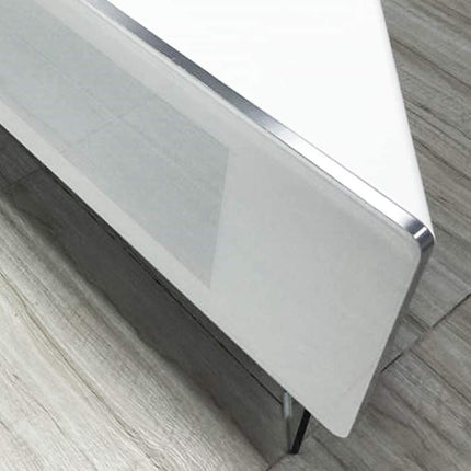 MDA Designs Antares Hybrid White Corner-Friendly Cabinet with Clear Acrylic Legs Hover Effect & Remote-Friendly Glass Door TV Stand - Grade A