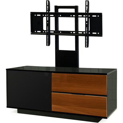 Centurion Supports Gallus Ultra Gloss Black with 2-Walnut Drawers and 3-Shelves 32"-55" LED/LCD/Plasma Cabinet TV Stand with Mounting Arm