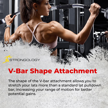 Strongology 100cm LAT BAR ATTACHMENT Multiple Triple Rubber Grips Target Multiple Areas Heavy Duty Gym Cable Pull Bar