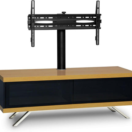 MDA Designs TUCANA 1200 Hybrid Black Oak Cabinet with Beam Thru Remote-Friendly Doors up to 60" Flat Screen TV Stand with Mounting Arm - Grade A