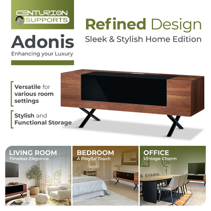 Centurion Supports ADONIS Walnut with Black Contrast Beam-Thru Remote Friendly Door 26"-55” Flat Screen TV Cabinet