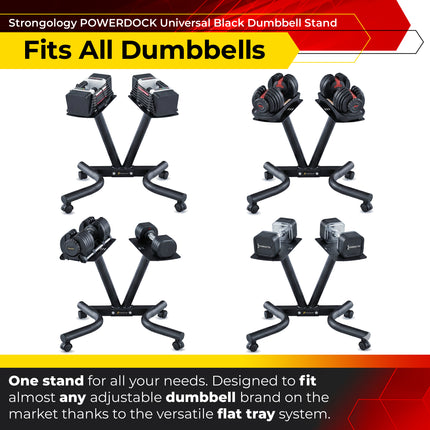 Strongology POWERDOCK Universal Dumbbell Floor Stand – Heavy Duty Steel Compact V-Frame Ergonomic Rack with Castor Wheels, Secure Safety Straps & Easy Assembly (Dumbbells Not Included)
