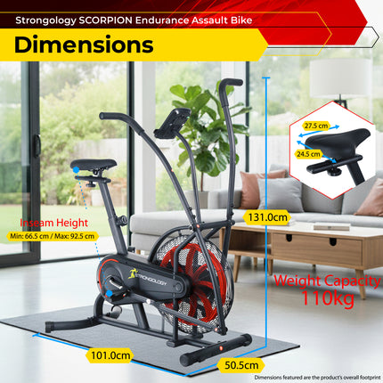 Strongology SCORPION Assault Bike – Compact Home Fitness Stationary Bike for Full Body Workouts with Smooth Fan Resistance and LCD Display