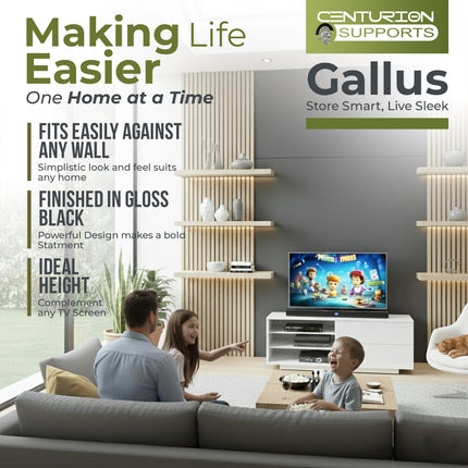 Centurion Supports Gallus Gloss White TV Stand with 2 Drawers and 3-Shelves Modern Entertainment Unit for TVs up to 55 Inch