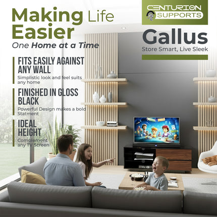 Centurion Supports Gallus Gloss Black with 2-Walnut Drawers and 3-Shelf 32"-55" LED/LCD/Plasma Cabinet TV Stand
