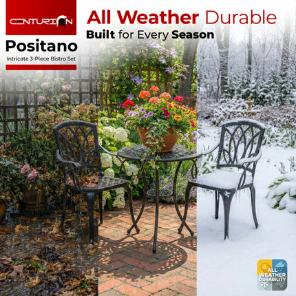 Centurion Supports POSITANO Garden and Patio Table and 2 Chairs Cast Aluminium Bistro Set - Black
