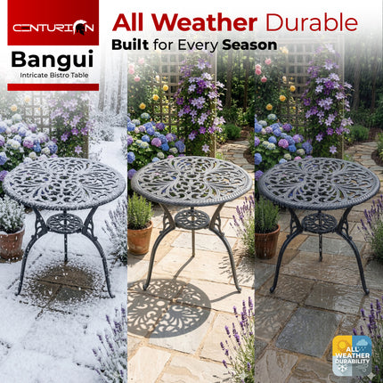 Centurion BANGUI Outdoor Bistro Table Cast Aluminium Grey, Garden Patio Round Table with Parasol Hole, Weather Resistant Rustproof Metal Furniture for Balcony Decking Terrace 68.5cm