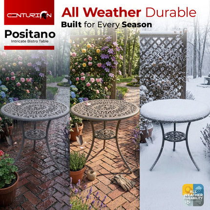 Centurion POSITANO 3-Piece Cast Aluminium Garden Bistro Table with Parasol Hole and 2 Armchairs, Victorian Style Outdoor Furniture for Patio, Balcony, Terrace or Conservatory in Grey