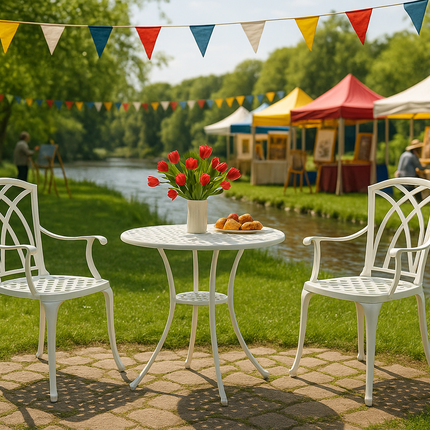 Centurion Supports OSHOWA Luxurious Garden and Patio Table and 2 Large Chairs with Armrests Cast Aluminium Bistro Set - White