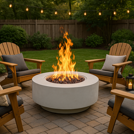 MDA Designs FUSION Light Grey Lavish Garden & Patio Gas Fire Pit with Eco-Stone Finish - Fully Assembled