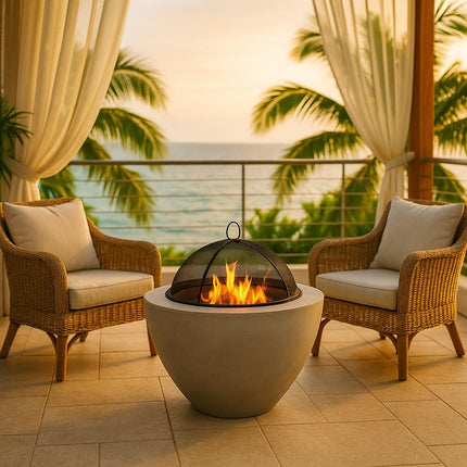 Centurion Supports Fireology DIABLO Contemporary Garden & Patio Heater Fire Pit Brazier and Barbecue with Concrete Eco-Stone Finish - Grade A