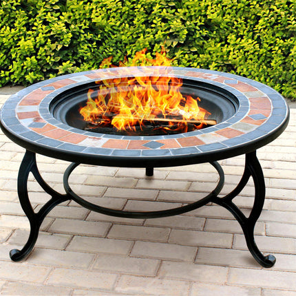 Centurion Supports Fireology LANIAKA Lavish Garden & Patio Heater Fire Pit Brazier, Coffee Table, Barbecue and Ice Bucket with Slate Tiles