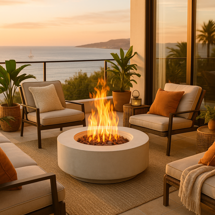 MDA Designs FUSION Light Grey Lavish Garden & Patio Gas Fire Pit with Eco-Stone Finish - Fully Assembled