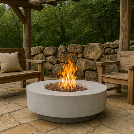 MDA Designs FUSION Light Grey Lavish Garden & Patio Gas Fire Pit with Eco-Stone Finish - Fully Assembled - Grade A