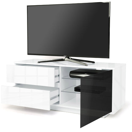 Centurion Supports Gallus Ultra Remote Friendly BeamThru Gloss White with 2-White Drawers 32"-55" Flat Screen Cabinet TV Stand