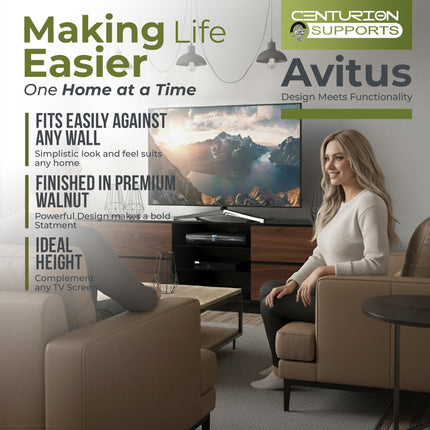 Centurion Supports AVITUS High Gloss Black with 4-Walnut Drawers for 32"-65" LED/OLED/LCD TV Cabinet - FULLY ASSEMBLED