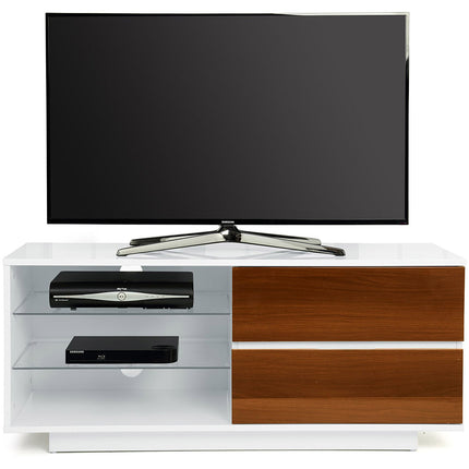 Centurion Supports Gallus High Gloss White with 2-Walnut Drawers and 3-Shelf 32"-55" LED/OLED/LCD Cabinet TV Cabinet