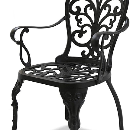 Centurion Supports BANGUI Black Luxurious Garden and Patio Table and 4 Large Chairs with Armrests Cast Aluminium Bistro Set
