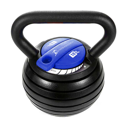 Strongology Hercules18 7-in-1 Adjustable Smart Kettlebell up to 18kg Black with Blue Dial Home Fitness Gym Equipment - Grade A