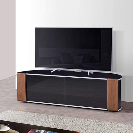 MDA Designs Sirius 1600 Cabinet with BeamThru Remote-Friendly Gloss Black with Walnut/Oak Interchangeable Trims for Flat Screen TVs up to 70"