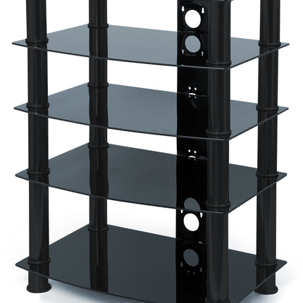 Centurion Supports Galago 5-Shelf Premium Black Glass with Black Legs AV Rack