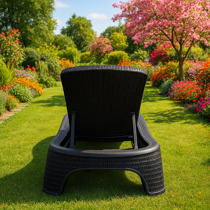 Centurion Supports MALDIVES Black Outdoor High-End PU Rattan Adjustable Sun Lounger-Fully Assembled
