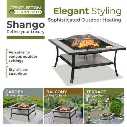 Centurion Supports SHANGO Multi-Functional Black with Ceramic Tiles Outdoor Garden Patio Square Heater Fire Pit Brazier and Outdoor Table - Grade A