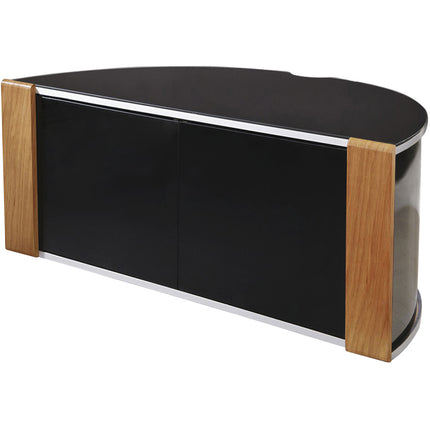 MDA Designs Sirius 1200 Remote Friendly Beam Thru Glass Door Walnut/Oak High Gloss Piano Black with Silver Trim up to 55" LCD/Plasma/LED Cabinet TV Stand - Grade A