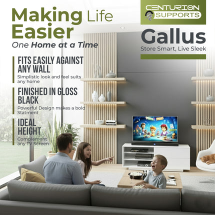 Centurion Supports Gallus Gloss White TV Stand with 2 Drawers and 3-Shelves Modern Entertainment Unit for TVs up to 55 Inch - Grade A