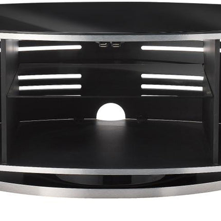 MDA Designs LUNA Gloss Black Oval Cabinet with White Profiles and Black BeamThru Glass Doors Suitable for Flat Screen TVs up to 50"