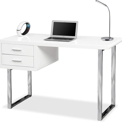 Centurion Supports HARMONIA Gloss White with Chrome Legs 2-Drawer Contemporary Home Office Luxury Computer Desk - Grade A