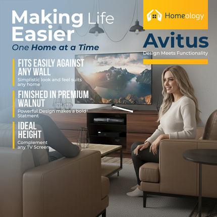 Homeology Avitus Premium Walnut with 4-Walnut Drawers and 3-Shelf 32"-65" LED/OLED/LCD TV Cabinet - Fully Assembled