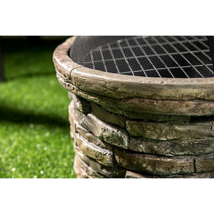 Centurion Supports Fireology SAMUI Majestic Garden and Patio Round Multi-function Heater, Fire Pit, Brazier and Barbecue with Eco-Stone Finish and Cover