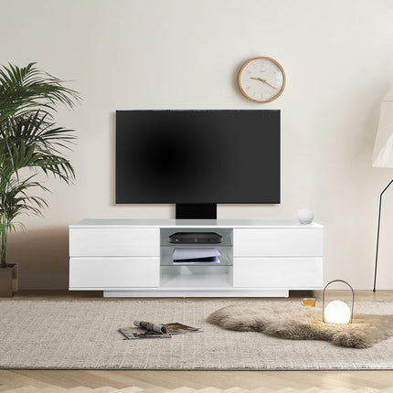 Homeology Avitus Premium High Gloss White with 4-White Drawers and 3-Shelf up to 65" LED/OLED/LCD TV Cabinet with Mounting Arm