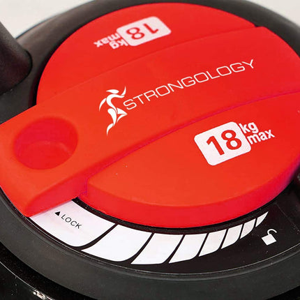 Strongology 7-in-1 Adjustable Smart Kettlebell up to 18kg Black with Red Dial Home Fitness Gym Equipment