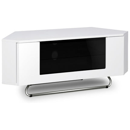 Centurion Supports Hampshire Corner-Friendly Gloss White with Black Contrast Beam-Thru Remote Friendly Door 26"-50" Flat Screen TV Cabinet
