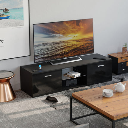 MDA Designs Auriga Black Modern TV Cabinet for Flat TV Screens of up to 65" Entertainment Unit with Shelves and Built-in Blue LED Lights - Grade A