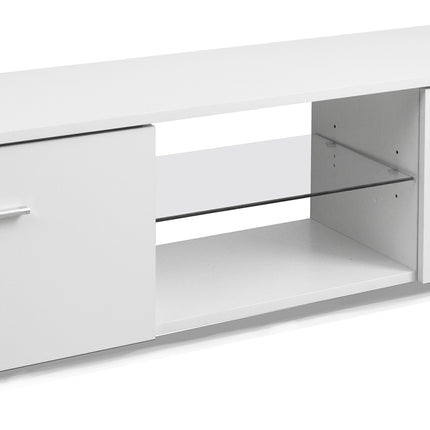 MDA Designs Auriga White Modern TV Cabinet for Flat TV Screens of up to 65" Entertainment Unit with Shelves and Built-in Blue LED Lights