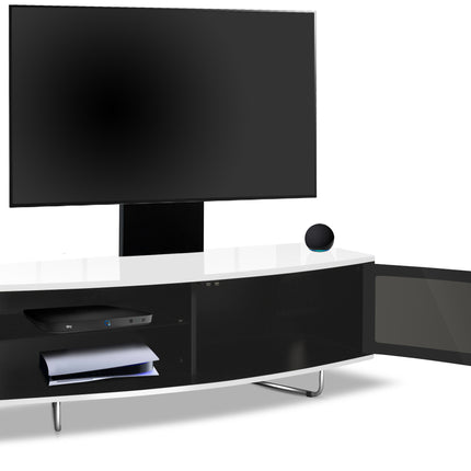 Centurion Supports Caru Black White Beam-Thru Remote Friendly Super-Contemporary D Shape Design 32"-65" LED/OLED/LCD TV Cabinet with Mounting Arm