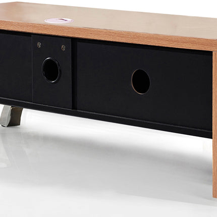 MDA Designs WAVE 1200 Oak with White Glass Hybrid BeamThru Remote-Friendly up to 60" Flat Screen Tv Cabinet - Grade A