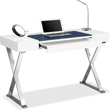 Centurion Supports ADONIS White with Built-In Luxury Dark Blue Leather Pad Ergonomic Home Office Desk