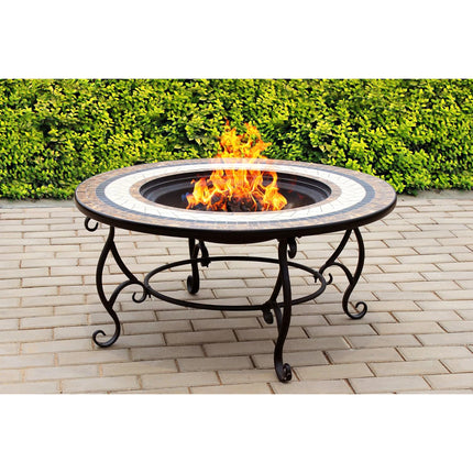 Centurion Supports TOPANGA High-End Round Multi-Functional Garden and Patio Heater, Fire Pit, Coffee Table, BBQ and Ice Bucket with Ceramic Tiles and Cover