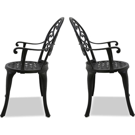 Centurion Supports Prego 2-Large Garden & Patio Bistro Chairs with Armrests in Cast Aluminium Black - Assembled - Grade A