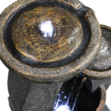 MDA Designs Shinto Outdoor 3-Tier Water Feature - Cascading Bowls with LED Lights Garden Fountain